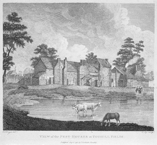 View of the Pest-Houses at Tothill Fields ; engraved by Charles Pye from (after) Edward Dayes