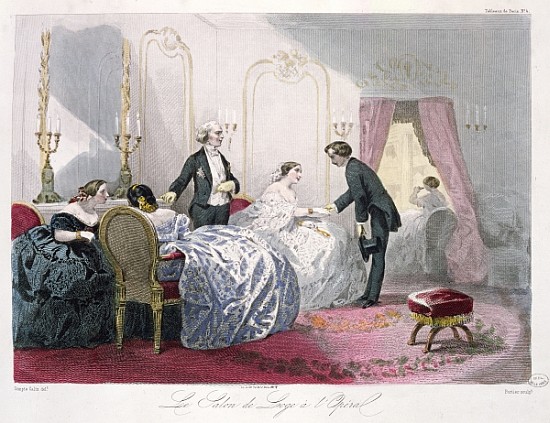 Le Salon de loge a l''Opera (sans doute salle Le Peletier), from ''Journal les Modes Parisiennes'',  from (after) Francois Claudius Compte-Calix