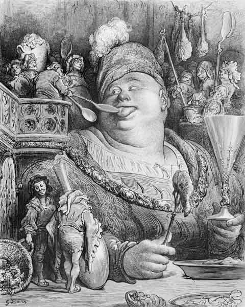 Pantagruel''s meal, from ''Pantagruel'' Francois Rabelais (1494-1553) ; engraved by Paul Jonnard-Pac from (after) Gustave Dore