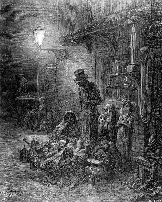 Off Billingsgate, view of Harrow Alley, from ''London, a Pilgrimage'', written by William Blanchard  from (after) Gustave Dore