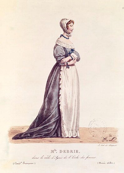 Madame Debrie in the role of Agnes in ''L''Ecole des Femmes'' in 1680, from ''Costumes de Theatre de from (after) Hippolyte Lecomte