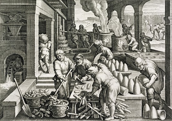A Sugar Mill and the Production of Sugar Loaves, plate 14 from ''Nova Reperta'' (New Discoveries) ;  from (after) Jan van der (Giovanni Stradano) Straet