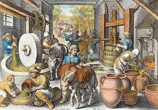 The Production of Olive Oil, plate 13 from ''Nova Reperta'' (New Discoveries) ; engraved by Philip G from (after) Jan van der (Giovanni Stradano) Straet