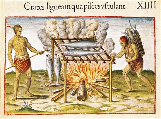 Cooking Fish, from ''Admiranda Narratio...''; engraved by Theodore de Bry (1528-98) 1585-88 from (after) John White