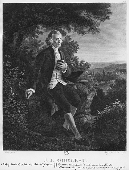 Jean-Jacques Rousseau composing ''Emile'' in Montmorency valley; engraved by Hippolyte Huet (19th ce from (after) Joseph Albrier
