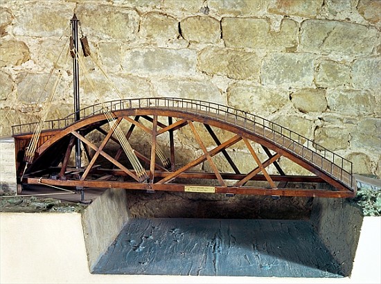 Model of a swing bridge made from one of Leonardo''s drawings from (after) Leonardo da Vinci