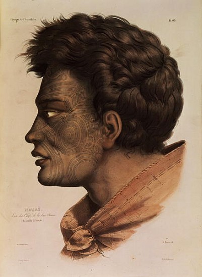 Natai, a Maori chief from Bream Bay, New Zealand, plate 63 from ''Voyage of the Astrolabe''; engrave from (after) Louis Auguste de Sainson