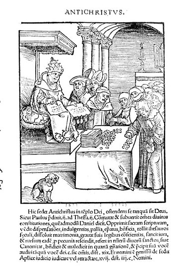 The Pope selling Indulgences from ''Passional Christi und Antichristi'' Philipp Melanchthon, publish from (after) Lucas the Elder Cranach