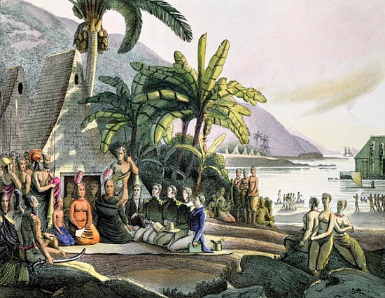 Meeting between the Expedition Party of Otto von Kotzebue (1788-1846) and King Kamehameha I (1740/52 from (after) Ludwig (Louis) Choris