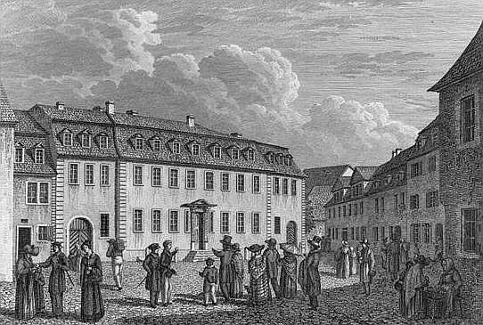 The house of Johan Wolfgang von Goethe (1749-1832) in Weimar; engraved by Ludwig Schutze (1807-72) 1 from (after) Otto Wagner