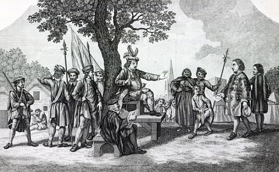 Robert Kett seated under the ''Tree of Reformation'' receiving the King''s messenger from (after) Samuel Wale