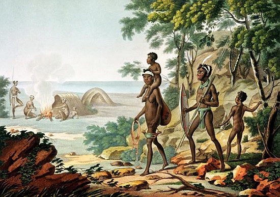 Port Jackson, New Holland: Aboriginal Family, from ''Voyage Autour du Monde sur les Corvettes de L'' from (after) Sebastien (Denis Sebastien) Leroy