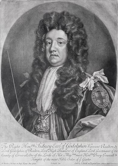 Portrait of Sidney Godolphin (1645-1712) 1st Earl of Godolphin ; engraved by and published by  John  from (after) Sir Godfrey Kneller