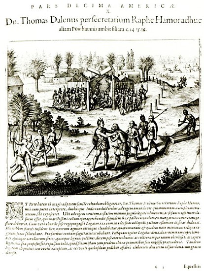 Ralph Hamor visits Powhatan from (after) Theodore de Bry