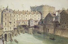 View of Petit Chatelet and the Petit Pont in 1717, illustration from ''Paris Through The Ages'' ; en