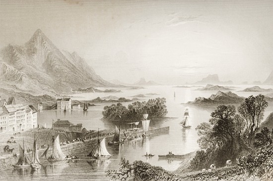 Clew Bay seen from Westport, County Mayo, from ''Scenery and Antiquities of Ireland'' from (after) William Henry Bartlett