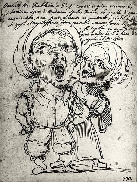 Caricature of Rabbatin de Griffi and his wife Spilla Pomina  (photo) from Agostino Carracci