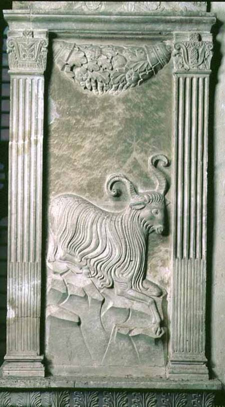 Aries represented by a ram from a series of reliefs depicting planetary symbols and signs of the zod from Agostino  di Duccio