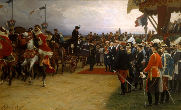 President Emile Loubet Welcoming Tsar Nicolas II and Tsarina Alexandra to the Manoeuvres at Betheny, from Albert Pierre Dawant