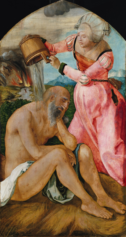 Hiob wird von seinem Weib verspottet. from Albrecht Dürer