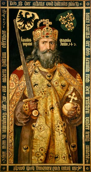 Charlemagne, Charles the Great (747-814) King of the Franks, Emperor of the West, in his coronation from Albrecht Dürer