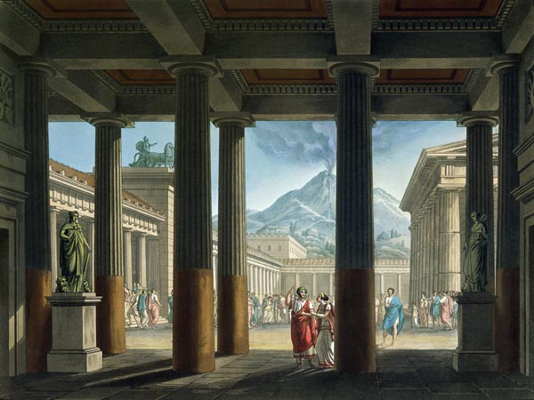 Entrance to the Amphitheatre, design for the opera 'L'Ultimo Giorno di Pompeii', 1827 (colour litho) from Alessandro Sanquirico