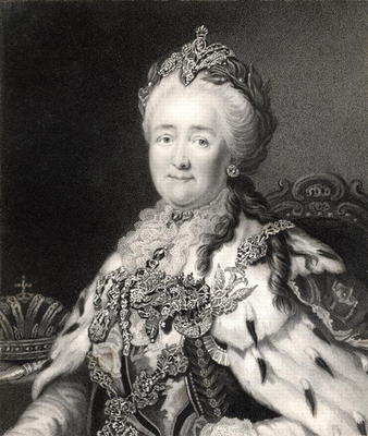 Catherine II (1729-96) of Russia, from 'Gallery of Portraits', published in 1833 (engraving) from Alexander Roslin