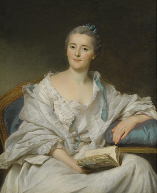 Portrait of Marie-Françoise Julie Constance Filleul, Marquise de Marigny with a book from Alexander Roslin