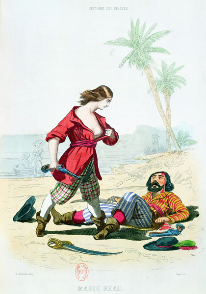 Mary Read (d.1720) from 'Histoire des Pirates' by P. Christian, engraved by A. Catel, 1852 (coloured from Alexandre Debelle