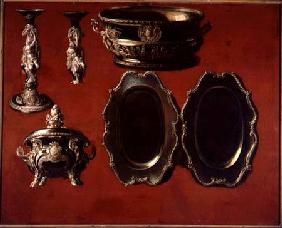 Painting of tureen, dishes and candlestick