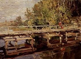 Holzbrücke im Herbst. from Alexejew. Konstantin Korovin