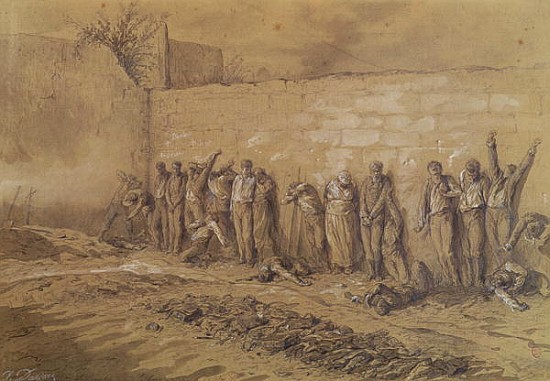 Execution at the ''Mur des Federes'', Pere-Lachaise cemetery, 28th May 1871 (brown chalk and wash he from Alfred Henri Darjou