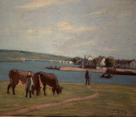 Cows on the Banks of the Seine at Saint-Mammes (pastel) from Alfred Sisley