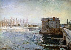 Wassermühle an der Brücke von Moret im Winter from Alfred Sisley