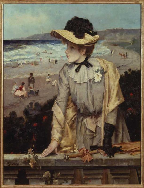 Junge Frau am Strand (oder: Pariserin vor Meerlandschaft) from Alfred Stevens