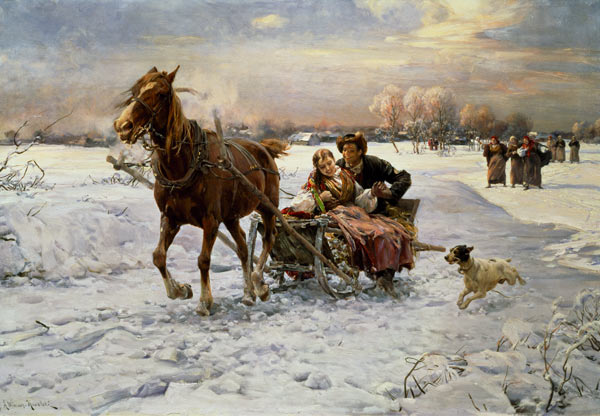 Lovers in a sleigh from Alfred von Wierusz-Kowalski