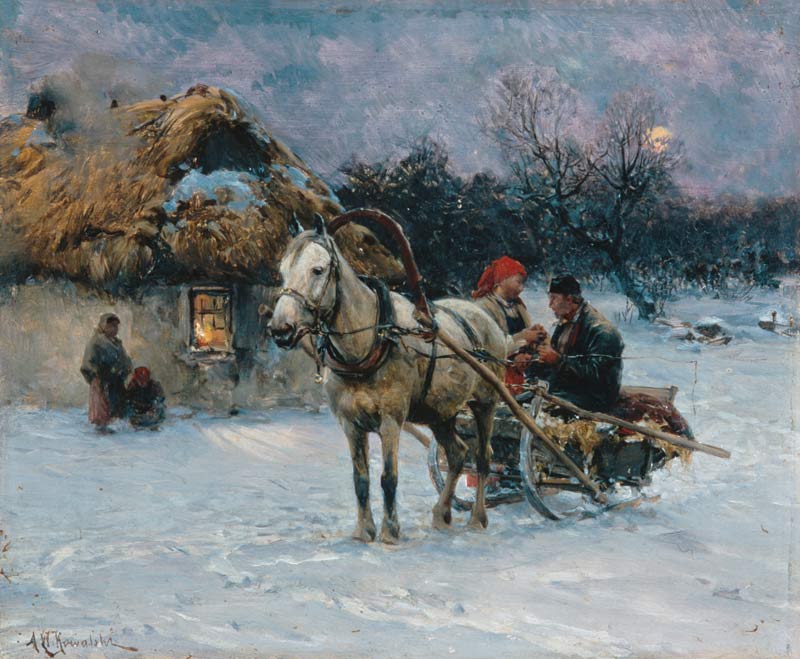 Polnische Winterlandschaft mit Schlitten from Alfred von Wierusz-Kowalski