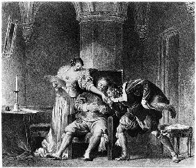 Rosine, Bartholo, Count Almaviva, illustration from ''The Barber of Seville'' Pierre Augustin Caron 