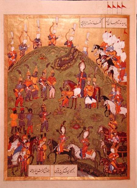 The Sultan Suleyman I (1495-1566) arriving at the fortress of Bogurdelen, from the 'Suleymanname' (M from Ali Amir Ali Amir Beg