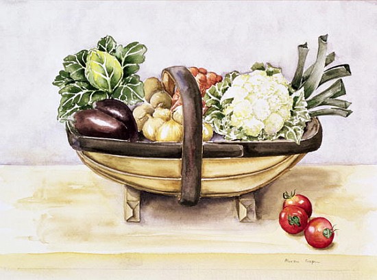 Still life with a trug of vegetables, 1996 (w/c)  from Alison  Cooper