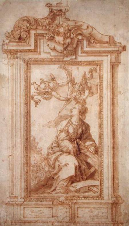 Architectural Design with Female Figure and Putti (pen & ink and wash on paper) from Alonso Cano