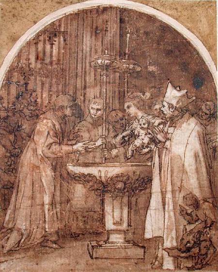 The Baptism (pen & ink & wash on paper) from Alonso Cano