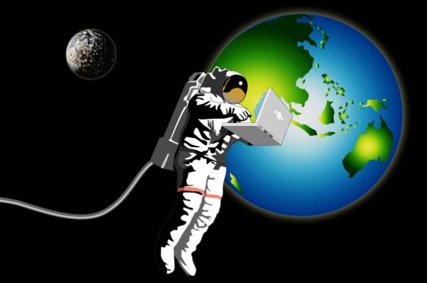 Astronaut with laptop in space from Aloysius Patrimonio