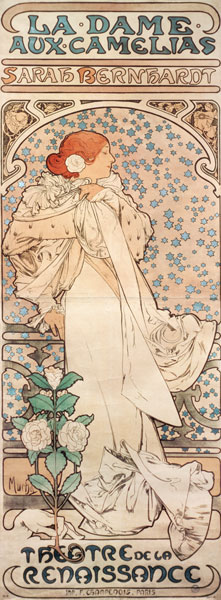 Die Kameliendame mit Sarah Bernhardt.  Plakat für das Theatre de la Renaissance. from Alphonse Mucha
