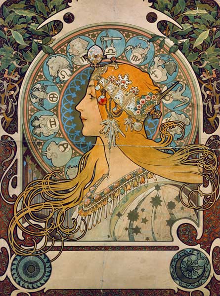 Kalenderillustration Tierkreis für die Druckerei Champenois und Zeitschri Plume from Alphonse Mucha