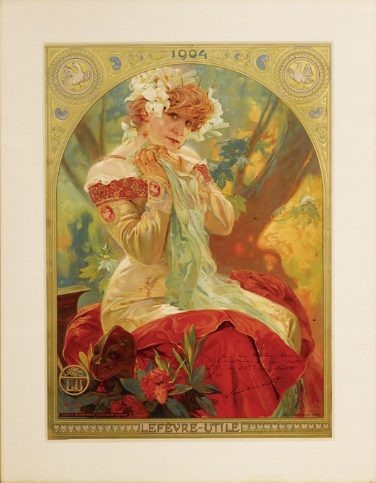 Poster for Lefèvre-Utile. Sarah Bernhardt in the role of Melissinde in "La Princesse Lointaine" by E from Alphonse Mucha