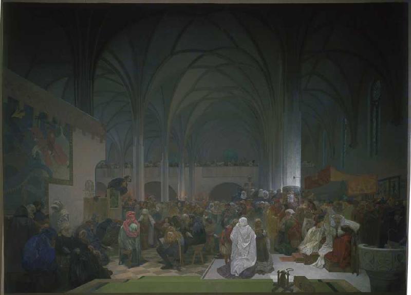 Das slawische Epos: Die Predigt Jan Hus' in der Bethlehemskapelle 1916 from Alphonse Mucha