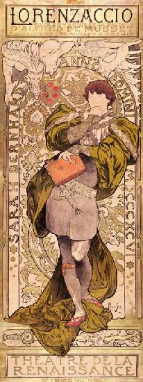 Poster for the theatre play Lorenzaccio by A. de Musset in the Theatre de la Renaissanse (Upper part