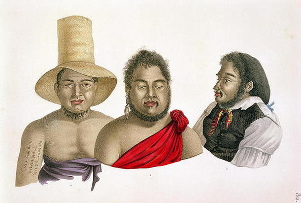 Portraits of chiefs of the Sandwich Islands, from 'Voyage autour du Monde (1817-20)', by Louis Claud from Alphonse Pellion