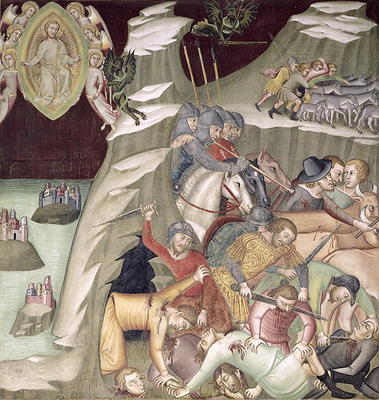 The Massacre of the Servants and Herdsmen of Job, 1356-67 (fresco) from also Manfredi de Battilori Bartolo di Fredi